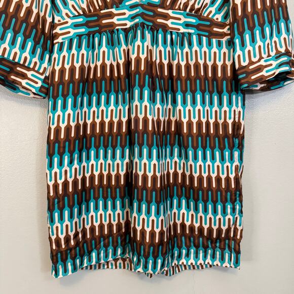 Vintage 80s Milly NY Mini Kimono Dress XS/S Blue Geometric Silk Pullover V-Neck - Picture 4 of 10